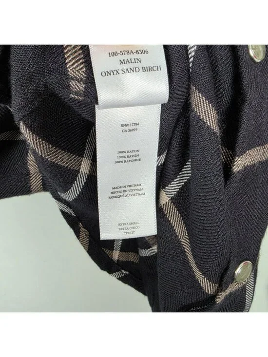 Rails Malin Button Up Shirt Snap Onyx Sand Birch Plaid Black Beige Size XS - Picture 13 of 15